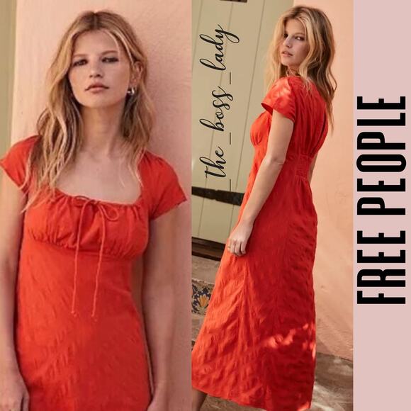 Free People midi dress cotton boho smocked back boho Medium - Picture 4 of 12